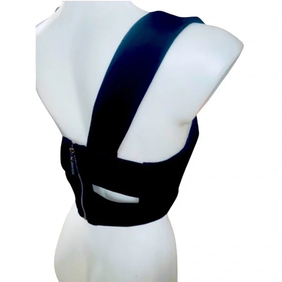 Marciano Jet Black Sleeveless Gold Back Zip Cut Out Top Size Medium Like New - Picture 9 of 13